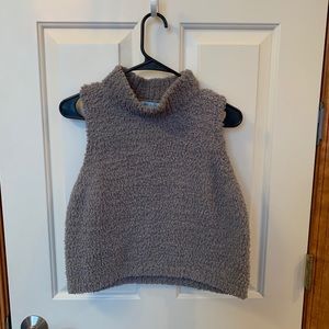 Gray Fuzzy Turtleneck Sleeveless Sweater